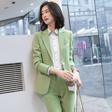 Interview Suit Women Green Plaid Suit Female Fall Winter Coat