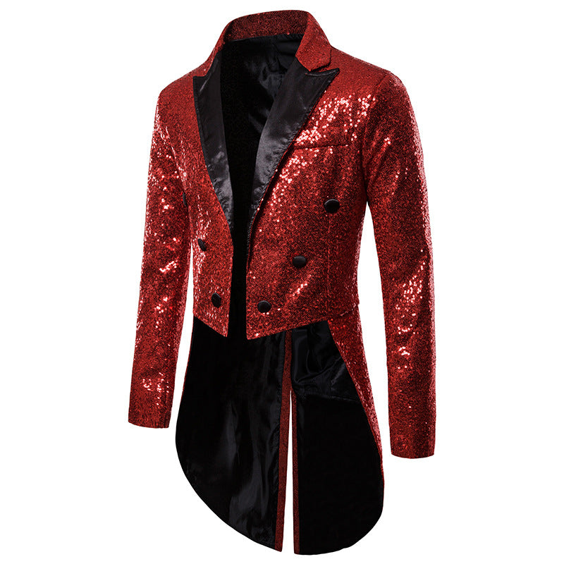 Men Prom Outfits Swallowtail Banquet Sequined Suit
