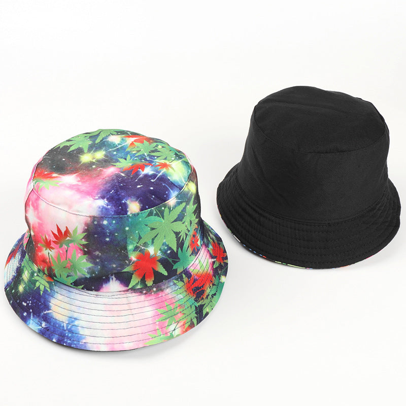 Bucket Hat Fishing Cap Cotton Print Fisherman Hat Men and Women Street Graffiti Hemp Leaf Print Sun Hat