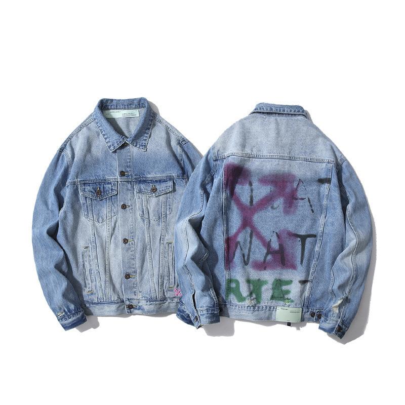 Off White Arrow Denim Jacket Jean Coat Off Ow White Graffiti Rendering Arrow Distressed Locomotive Men And Women Denim Jacket Coat Owt