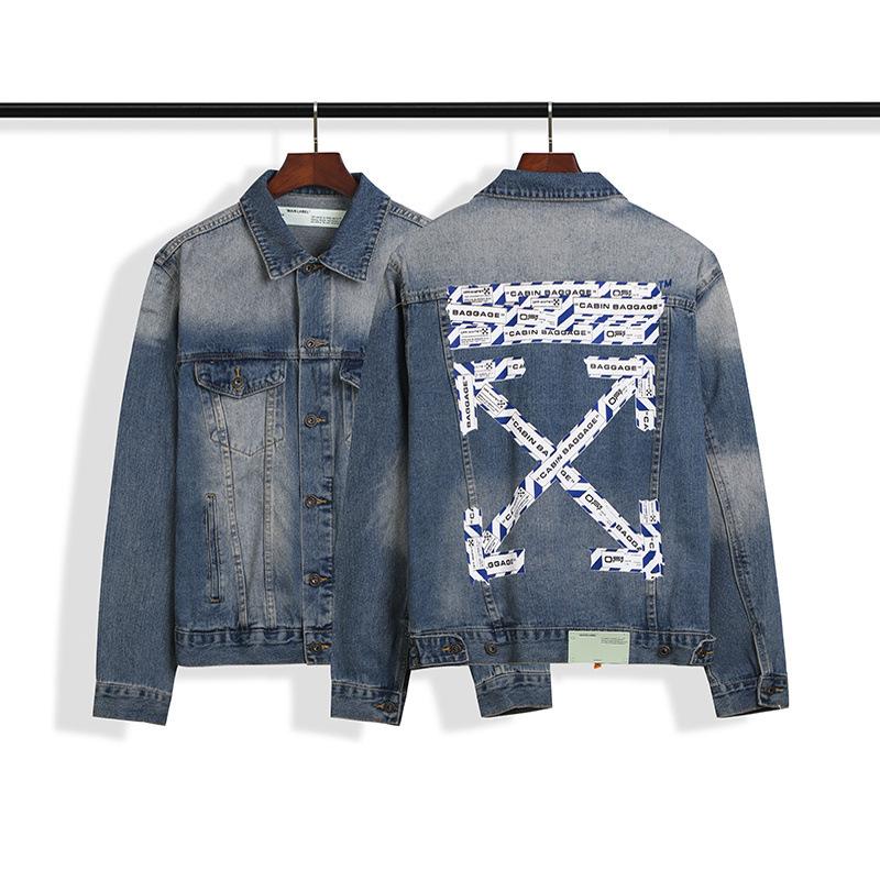 Off White Arrow Denim Jacket Jean Coat Letter Arrow Washed Distressed Jacket Ow Men'S And Women'S Denim Jacket Owt
