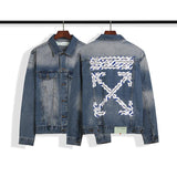 Off White Arrow Denim Jacket Jean Coat Letter Arrow Washed Distressed Jacket Ow Men'S And Women'S Denim Jacket Owt