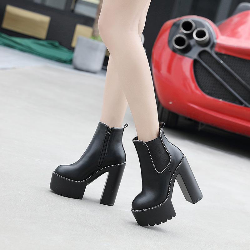 Platform Heels for Women Spring and Autumn Women's Shoes Chunky Heel Ankle Boots High Heel