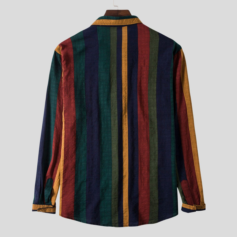 Camp Collar Shirt Striped Casual Long Sleeve Shirt