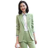 Interview Suit Women Green Plaid Suit Female Fall Winter Coat