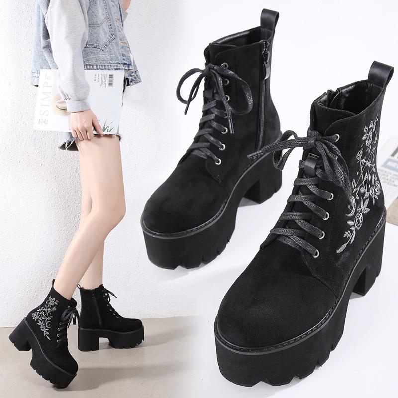 Platform Heels for Women Winter Women's Short Boots Waterproof Platform round Head Thick Bottom