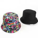 Bucket Hat Fishing Cap Cotton Print Fisherman Hat Smile Colorful Graffiti Hip Hop Duplex Printing Sun Hat