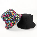 Bucket Hat Fishing Cap Cotton Print Fisherman Hat Smile Colorful Graffiti Hip Hop Duplex Printing Sun Hat