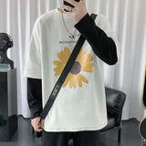 Men T-Shirts Harajuku Style Loose Half Sleeve Little Daisy