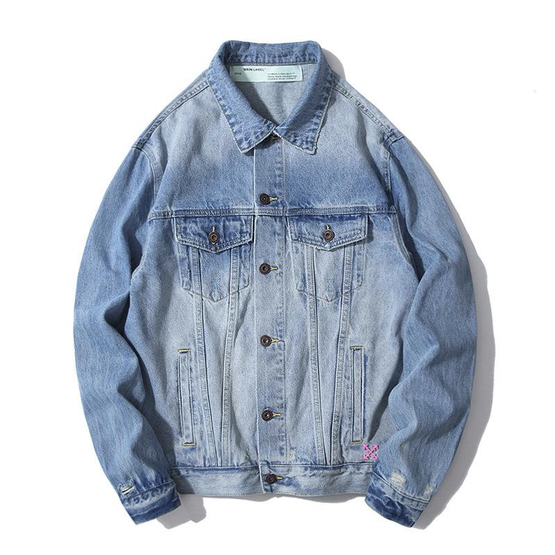 Off White Arrow Denim Jacket Jean Coat Off Ow White Graffiti Rendering Arrow Distressed Locomotive Men And Women Denim Jacket Coat Owt