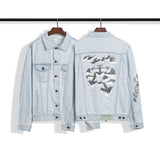 Off White Arrow Denim Jacket Jean Coat Letter Arrow Washed Distressed Locomotive Denim Jacket Coat Owt