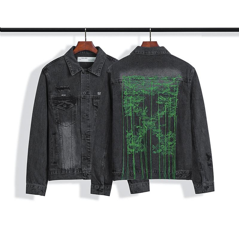 Off White Arrow Denim Jacket Jean Coat Letter Arrow Washed Distressed Men'S Denim Jacket Coat Owt