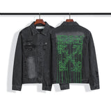 Off White Arrow Denim Jacket Jean Coat Letter Arrow Washed Distressed Men'S Denim Jacket Coat Owt