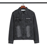 Off White Arrow Denim Jacket Jean Coat Letter Arrow Washed Distressed Men'S Denim Jacket Coat Owt