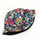 Bucket Hat Fishing Cap Cotton Print Fisherman Hat Smile Colorful Graffiti Hip Hop Duplex Printing Sun Hat