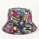 Bucket Hat Fishing Cap Cotton Print Fisherman Hat Smile Colorful Graffiti Hip Hop Duplex Printing Sun Hat