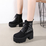 Platform Heels for Women Winter Women's Short Boots Waterproof Platform round Head Thick Bottom