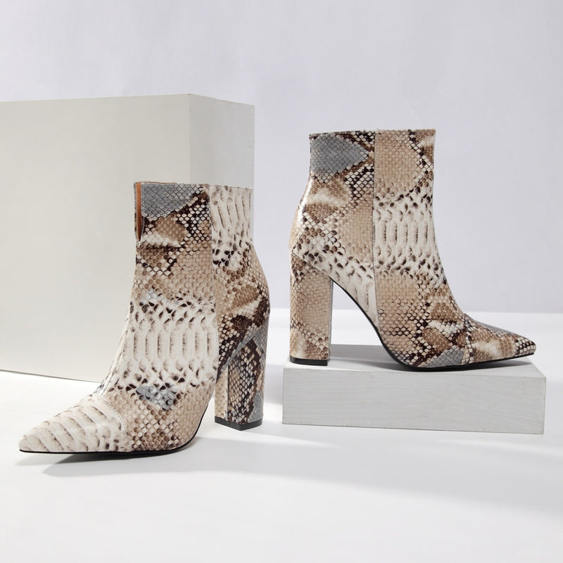 Python Boots 2021women Boots Snakeskin Ankle Boots Women's Printed Boots