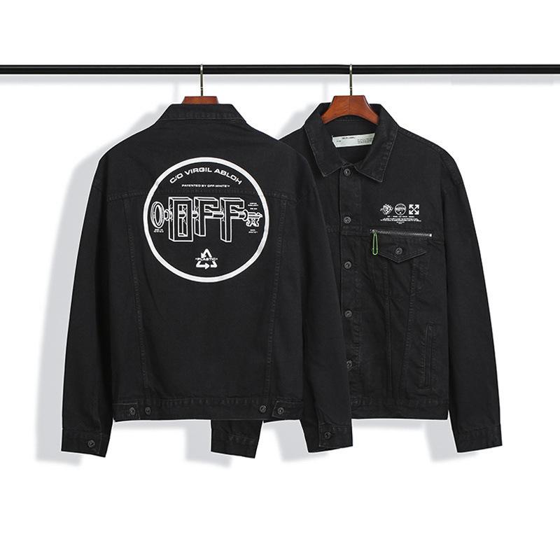 Off White Arrow Denim Jacket Jean Coat Letters Washed Distressed Men'S And Women'S Motorcycle Denim Jacket Owt