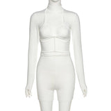 Women 'S Spring Clothing Sexy Cutout High Waist Lace-Up Hip Raise Skinny Sports Jumpsuit