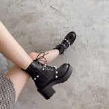 Platform Heels for Women Autumn and Winter Thick Bottom Chunky Heel Waterproof Platform High Heel Martin Boots Pearl Buckle Short Women's Boots