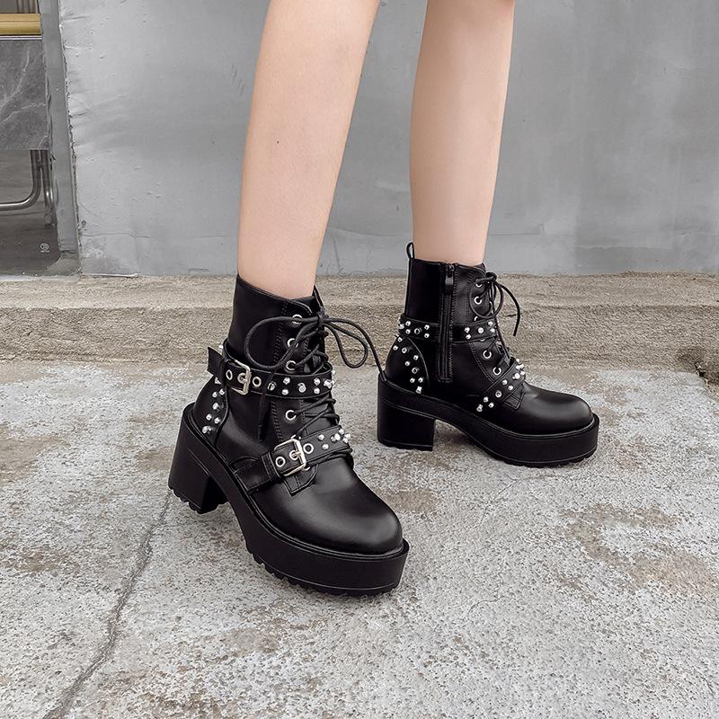 Platform Heels for Women Autumn and Winter Fashion All-Matching Thick Bottom Rome Dr. Martens Boots