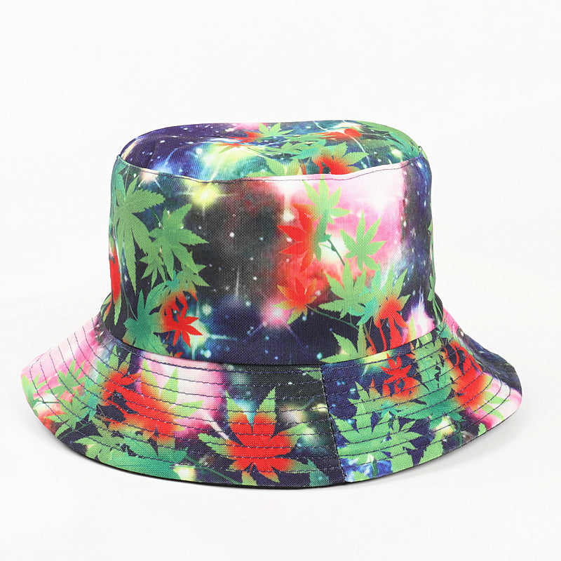 Bucket Hat Fishing Cap Cotton Print Fisherman Hat Men and Women Street Graffiti Hemp Leaf Print Sun Hat