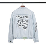 Off White Arrow Denim Jacket Jean Coat Letter Arrow Washed Distressed Locomotive Denim Jacket Coat Owt