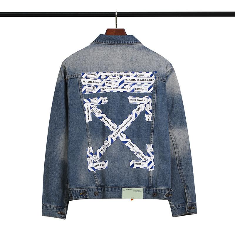 Off White Arrow Denim Jacket Jean Coat Letter Arrow Washed Distressed Jacket Ow Men'S And Women'S Denim Jacket Owt