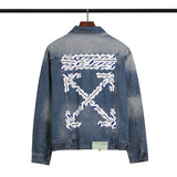 Off White Arrow Denim Jacket Jean Coat Letter Arrow Washed Distressed Jacket Ow Men'S And Women'S Denim Jacket Owt