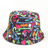 Bucket Hat Fishing Cap Cotton Print Fisherman Hat Smile Colorful Graffiti Hip Hop Duplex Printing Sun Hat