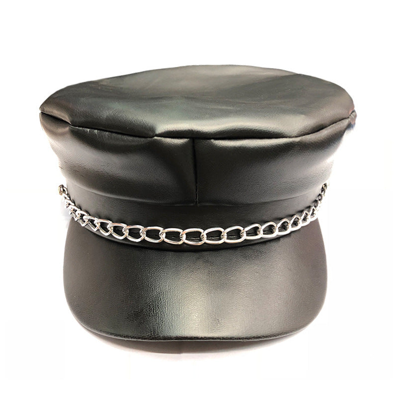 Captains Hat Black Flat Short-Brimmed Hat Men and Women Retro