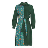 African Women's Wear Stand Collar Stitching Tied Long Sleeves Shirt Dress African Dashiki Ankara Styles Dress