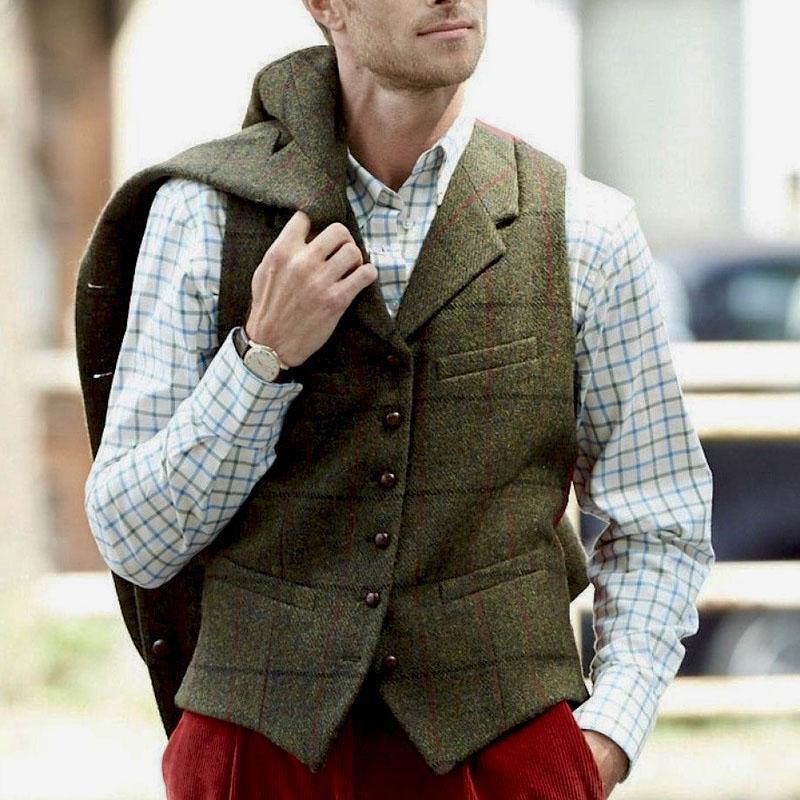 Mens Dress Vests Men's Suit Collar Multi-Pocket Solid Color Vest Man