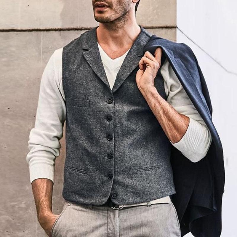 Men Dress Vests Spring and Autumn Lapel Fashion Single-Breasted Trendy Vest Man