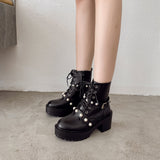 Platform Heels for Women Autumn and Winter Thick Bottom Chunky Heel Waterproof Platform High Heel Martin Boots Pearl Buckle Short Women's Boots