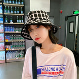 Vintage Check Bucket Hat Black Plaid Stripe Bucket Hat