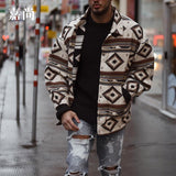 Men Winter Coats Man Fall Outfits Men's Coat Autumn Printed Geometric Pattern Jacket