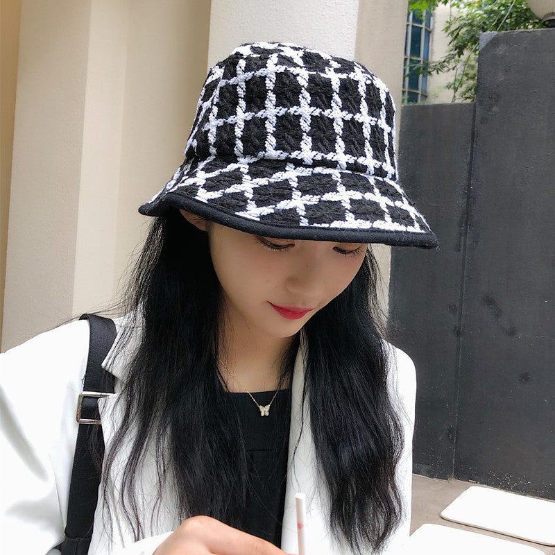 Vintage Check Bucket Hat Square Grid Big Brim Bucket Hat