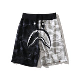 Bathing Ape Shorts Shark Shorts Men's and Women's Black and White Color Matching Pants Cropped Pants