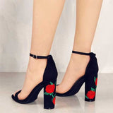 Women's Rose Embroidery High Heels Summer Shoes