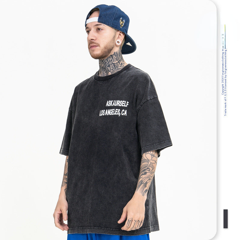 Askyurself T Shirt Men's Spring and Summer Print Fried Color Short Sleeve T-shirt