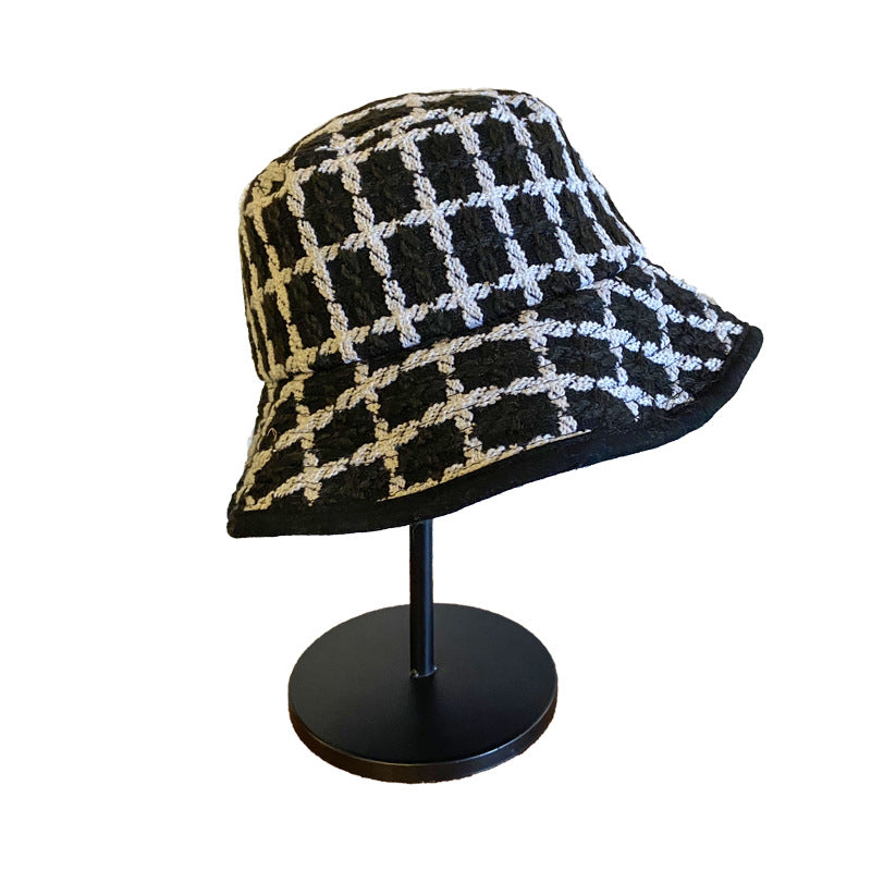 Vintage Check Bucket Hat Black Plaid Stripe Bucket Hat