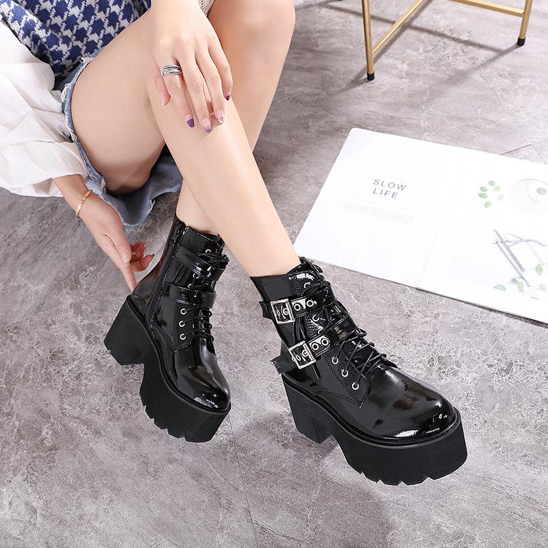 Platform Heels for Women Winter Short Women's Boots Waterproof Platform round Head Thick Bottom High Heel Front Lace-up Short Boots