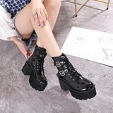 Platform Heels for Women Winter Short Women's Boots Waterproof Platform round Head Thick Bottom High Heel Front Lace-up Short Boots