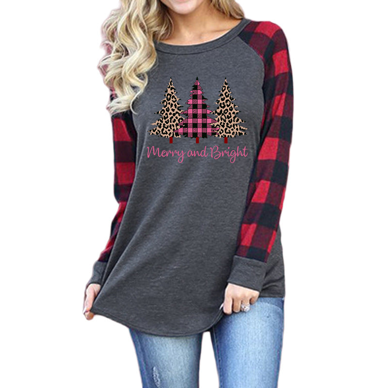 Merry and Bright Sweatshirts Merry and Bright Christmas Tree Printed round Neck Long Sleeve