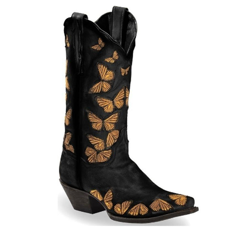 Beth Dutton Shoes Spot Embroidery Long Boots Female Sleeve Women Totem Butterfly Embroidered