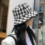 Vintage Check Bucket Hat Square Grid Big Brim Bucket Hat
