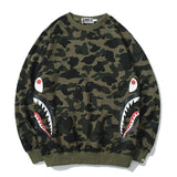 Bathing Ape Sweatshirts Fashion Brand Camouflage Shark Head Print Cotton Terry round Neck Sweater