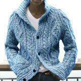 Baja Hoodie Cardigan Solid Color Polo Collar Long Sleeve Knitted Coat